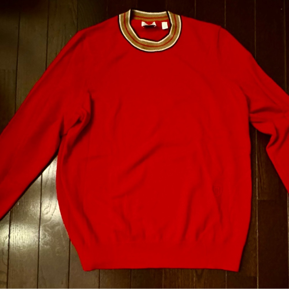 Burberry Unisex Cashmere Red Sweater with Burberry Trademark  Collar